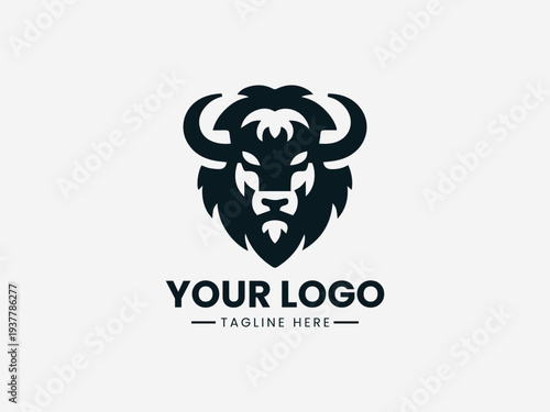 Bison Emblem black vector logo illustration on white background