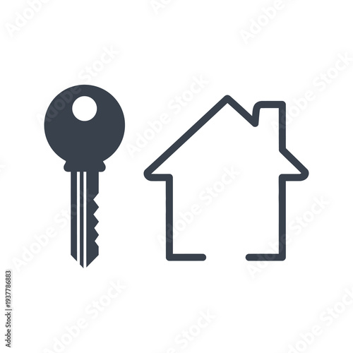 Simple icon of a key and a house symbol  home ownership concept icon