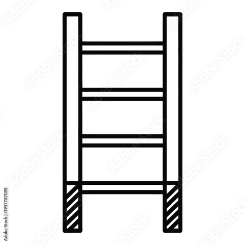 Simple line drawing of a ladder with four rungs standing alone icon