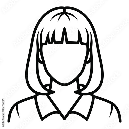 Simple line drawing of a woman with straight shoulder length hair and bangs icon