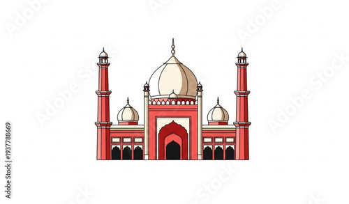 Jama Masjid Mosque Flat Vector Landmark Illustration Delhi India Isolated on White Background