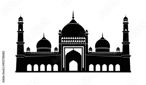 Jama Masjid Mosque Black Silhouette Vector Landmark Illustration Isolated on White Background