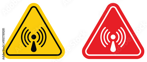 Radiation, hazard icon indicating non-ionizing radiation risk, safety precautions required, warning symbol for electromagnetic fields, modern flat vector illustration for industrial