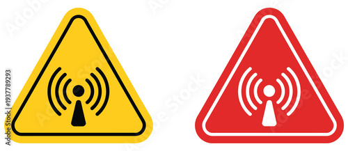 Radiation, non-ionizing hazard symbol with safety warning, electromagnetic radiation risk illustration, caution and protection concept, clean modern flat vector design