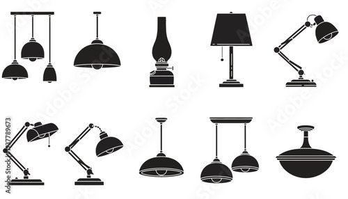 Lamp vector silhouettes for interior design and decoration purposes