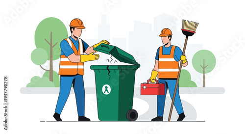 Sanitation workers collecting recycling vector