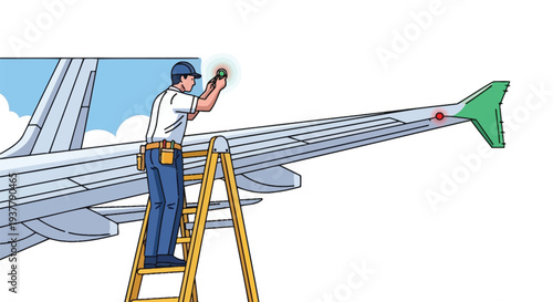 Airplane painter on ladder vector