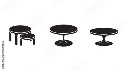 Three Black Tables On White Background For Furniture And Interior Design Concepts