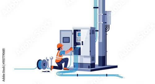 Fuel station technician servicing pump vector