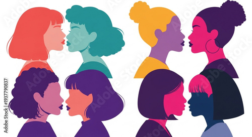 Diverse group of women in profile colorful illustration multicultural community equality and diversity concept vibrant colors