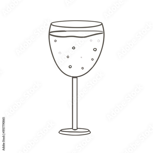 Line art illustration of a stemmed glass filled with bubbly liquid