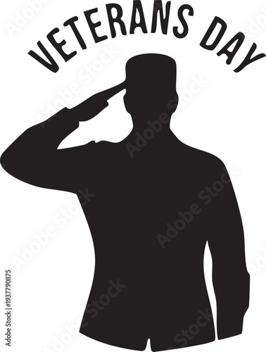 Veterans Day soldier saluting silhouette, patriotic military tribute illustration