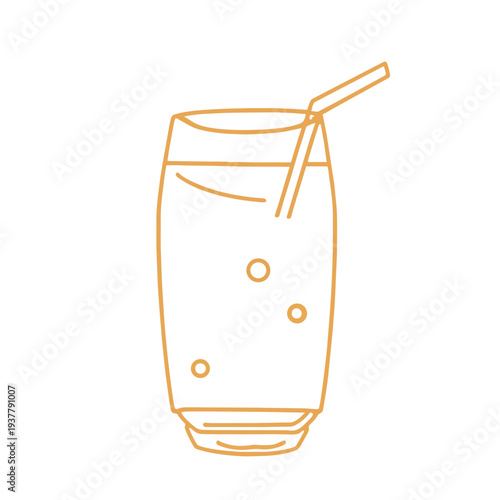 Simple line art of a drink in a tall glass with a straw, bubbles, light color