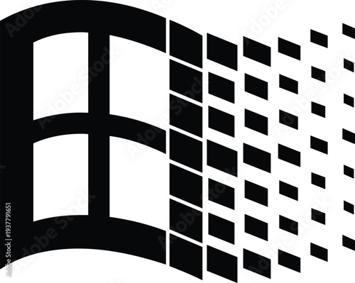 Abstract building  perspective design isolated on white background. Geometric window grid forming modern architectural structure. Flat vector urban graphic illustration.