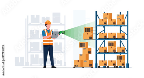 Warehouse worker scanning inventory vector