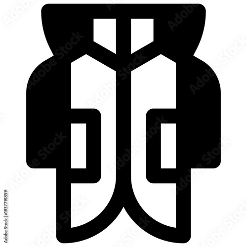 Coat. Outlined stroke vector icon with black-filled details.
