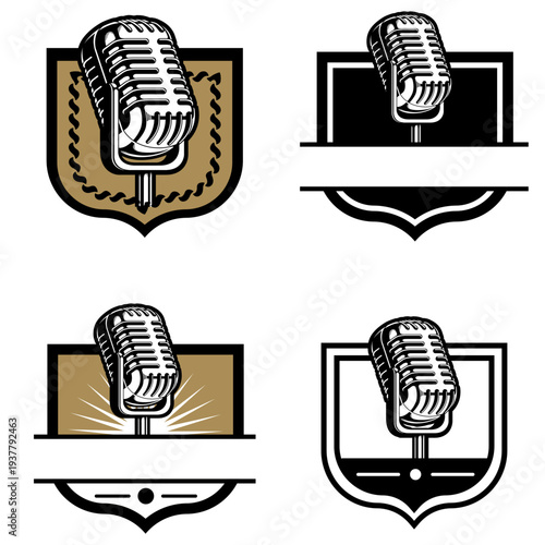 Badge Shield Microphone Recording Studio Emblem