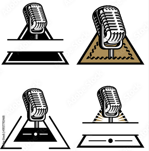 Badge Triangular Mic Broadcasting Studio Emblem