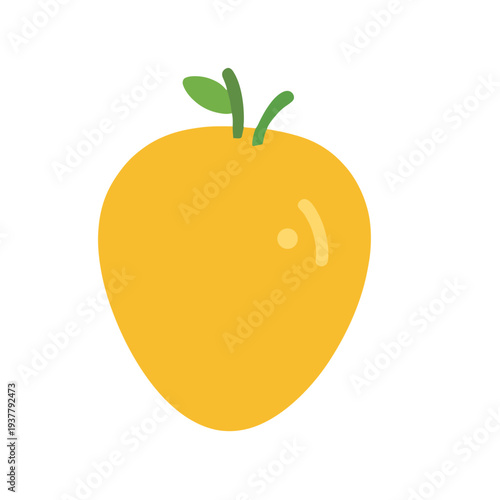 A cartoon illustration of an orange fruit with green stem and leaf, on a white background