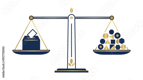 Balance Scale Weighing Coins and Briefcase.