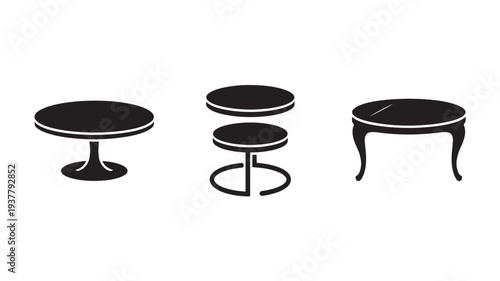 Black And White Three Different Table Designs On A Plain Background