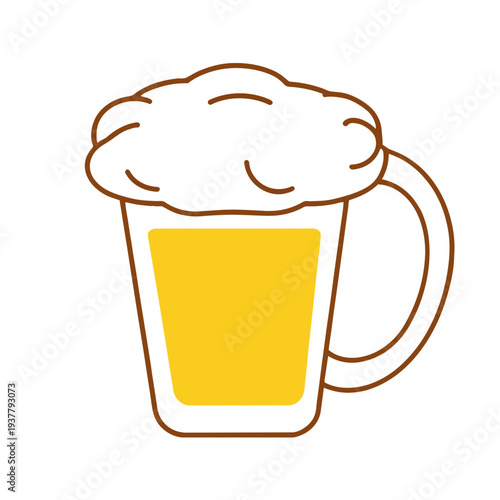 Cartoon image of a beer mug filled with golden liquid and foamy head