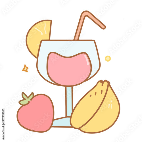 A cartoon illustration of a cocktail, complete with lemon garnish and straw