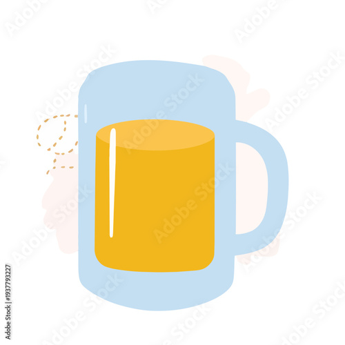 Cartoon illustration of a large beer mug filled with a golden, opaque liquid