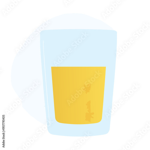 Simple illustration of a glass with a golden liquid inside, stylized with flat colors