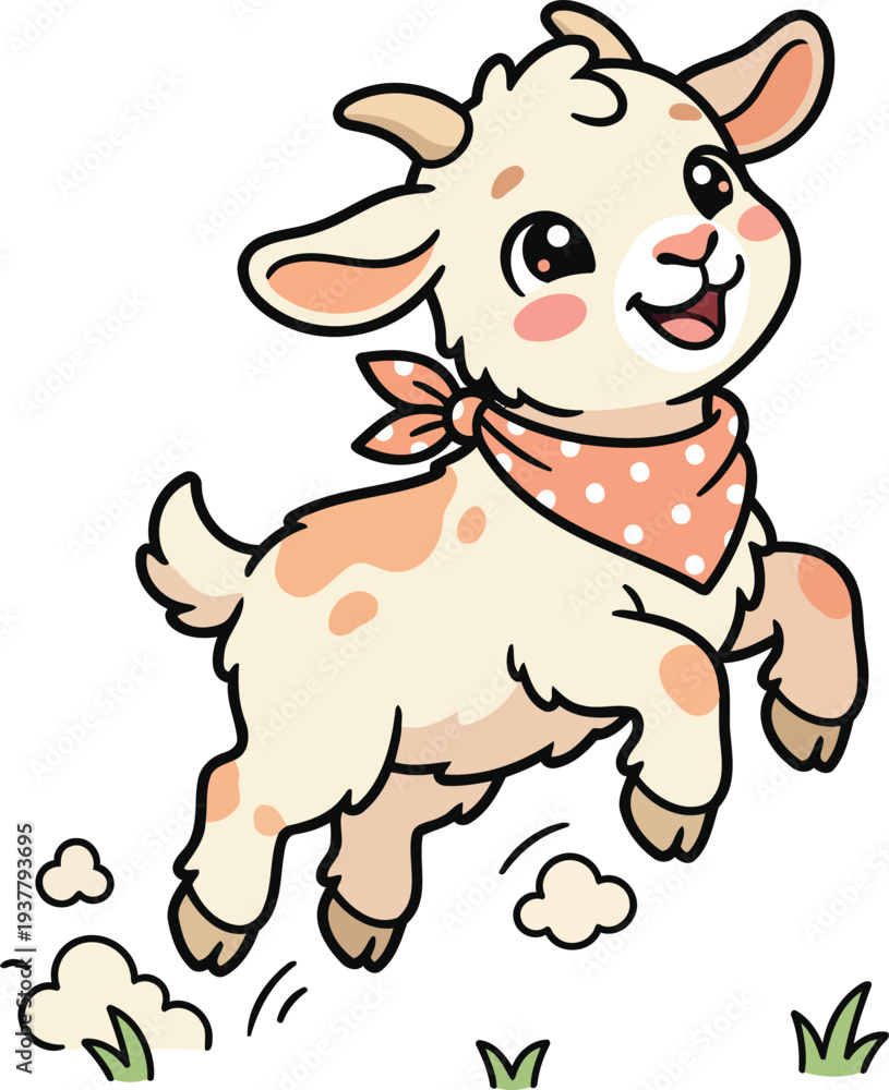 Fototapeta premium Cute Baby Goat Jumping Cartoon Farm Animal Vector Illustration.