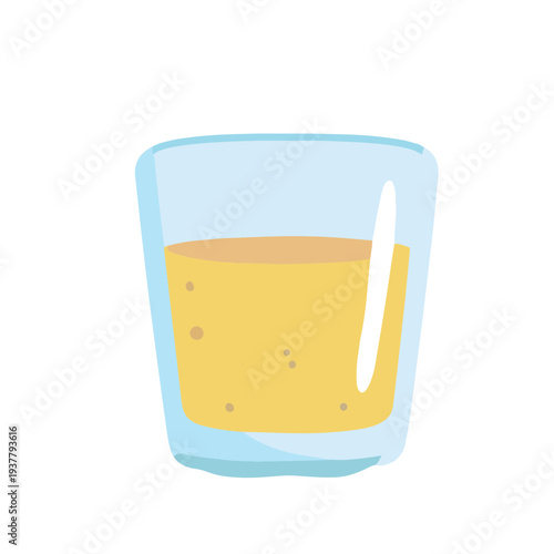 A cartoon-style illustration of a glass filled with a light yellow liquid against a white backdrop
