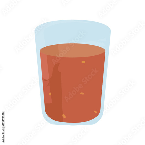 Cartoon illustration of a tall glass with a brownish liquid against a white background