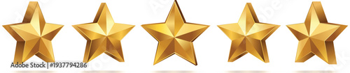 Golden Five Star Rating Icon Set Shiny Luxury Gold Stars Isolated White Background Premium Award Symbol Quality Review Badge Excellence Achievement Illustration Design Collection Graphics