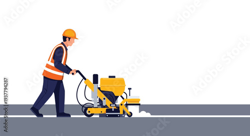 Road worker operating floor saw vector