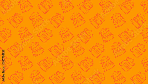 Wheat Flour Sack Seamless Pattern. Flour Bag Bakery Illustration. Handdrawn Wheat Ingredient Doodle. Repeating Flour Packaging Texture. Minimalist Baking Background. Bakery Ingredient Pattern Design. 