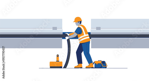 Industrial worker cleaning pipe vector