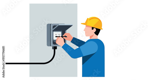 Electrician installing electrical power outlet vector