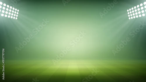 Green Stadium Arena Background With Bright Floodlights