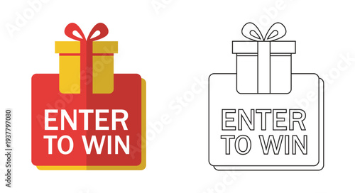 Enter to Win Gift Box Icon Giveaway Contest Banner Flat and Outline Vector Illustration