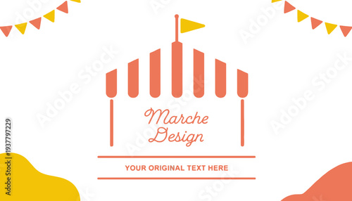 A colorful Marche Design logo with a festive flag and bunting