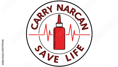 Narcotics overdose prevention logo with Narcan nasal spray bottle icon