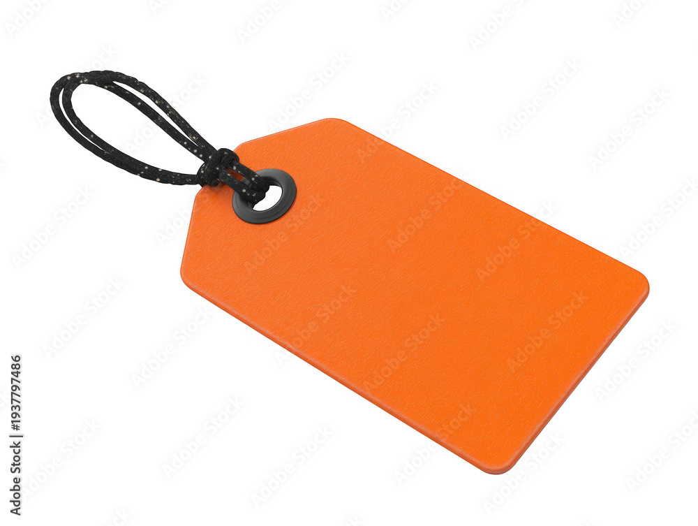 Fototapeta premium Orange blank tag with black string isolated on transparent background