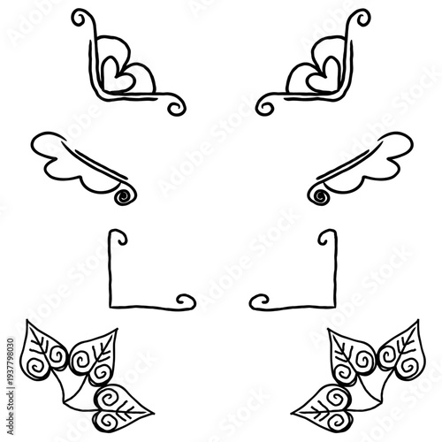 シンプルな線画の角飾り素材セット