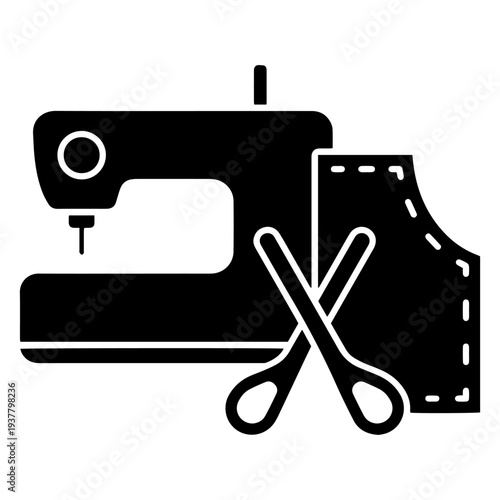 Sewing machine and scissors silhouette for sewing