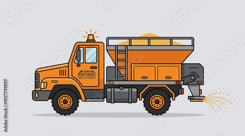 Salt Spreader Truck Spreading Sand on Road