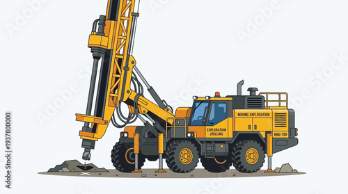 Yellow drilling rig machine working on construction site