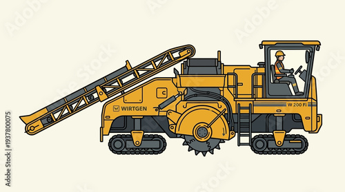 Yellow milling machine with operator on light background