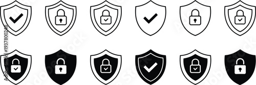 Shield security protection icons check mark lock vector