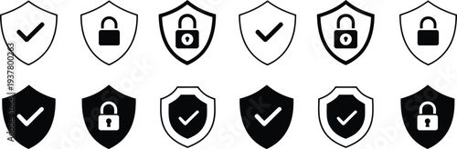  Shield security icon set check mark lock protection symbols