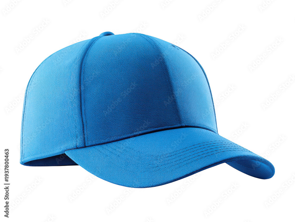 Fototapeta premium Vibrant blue baseball cap with curved brim isolated on transparent background